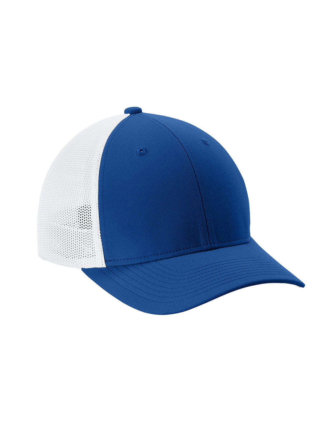 Custom Sport-Tek® Stretch-Tek Mesh Back Cap in royal blue with a white mesh back. Breathable and stretchable for a stylish and comfortable fit.