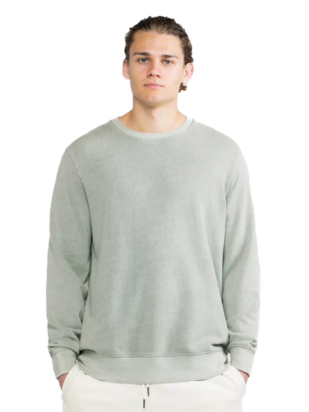 Sage green Original Favorites French Terry Crewneck in soft organic cotton, designed for a relaxed and sustainable everyday style.