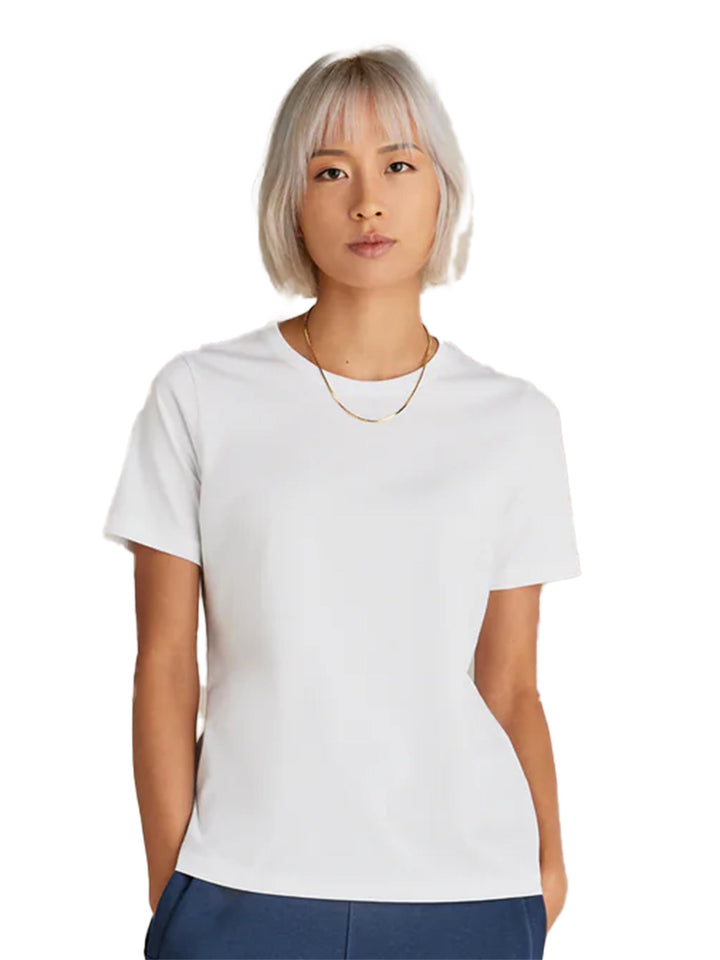 White Original Favorites Women’s Supima Cotton T-Shirt. Soft, durable, and breathable, perfect for everyday wear or custom branding.