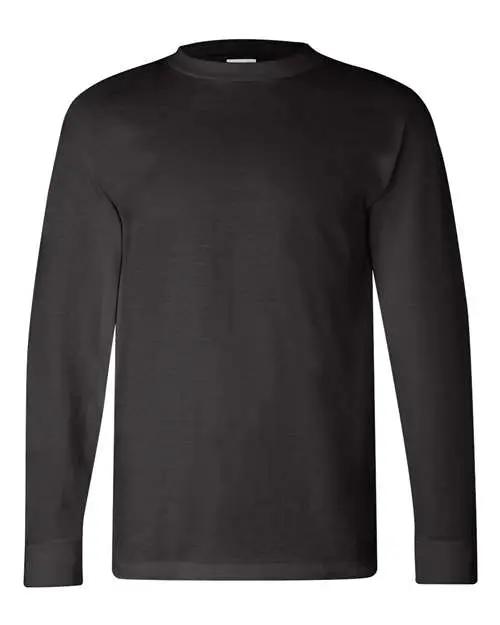 Bayside long sleeve shirt in black with screen-printed design. Classic crew neck style, perfect for casual wear and layering.