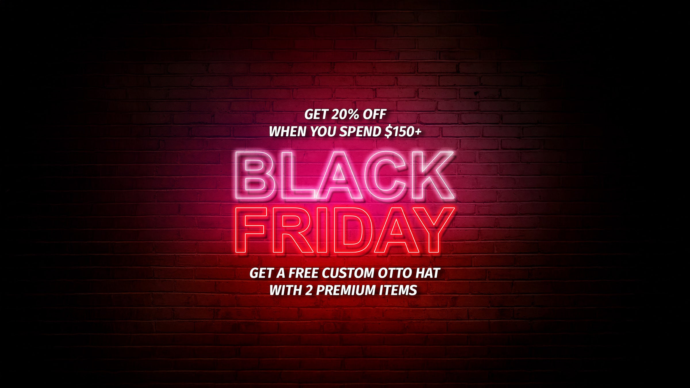 Neon sign with Black Friday promotional text on a brick wall background